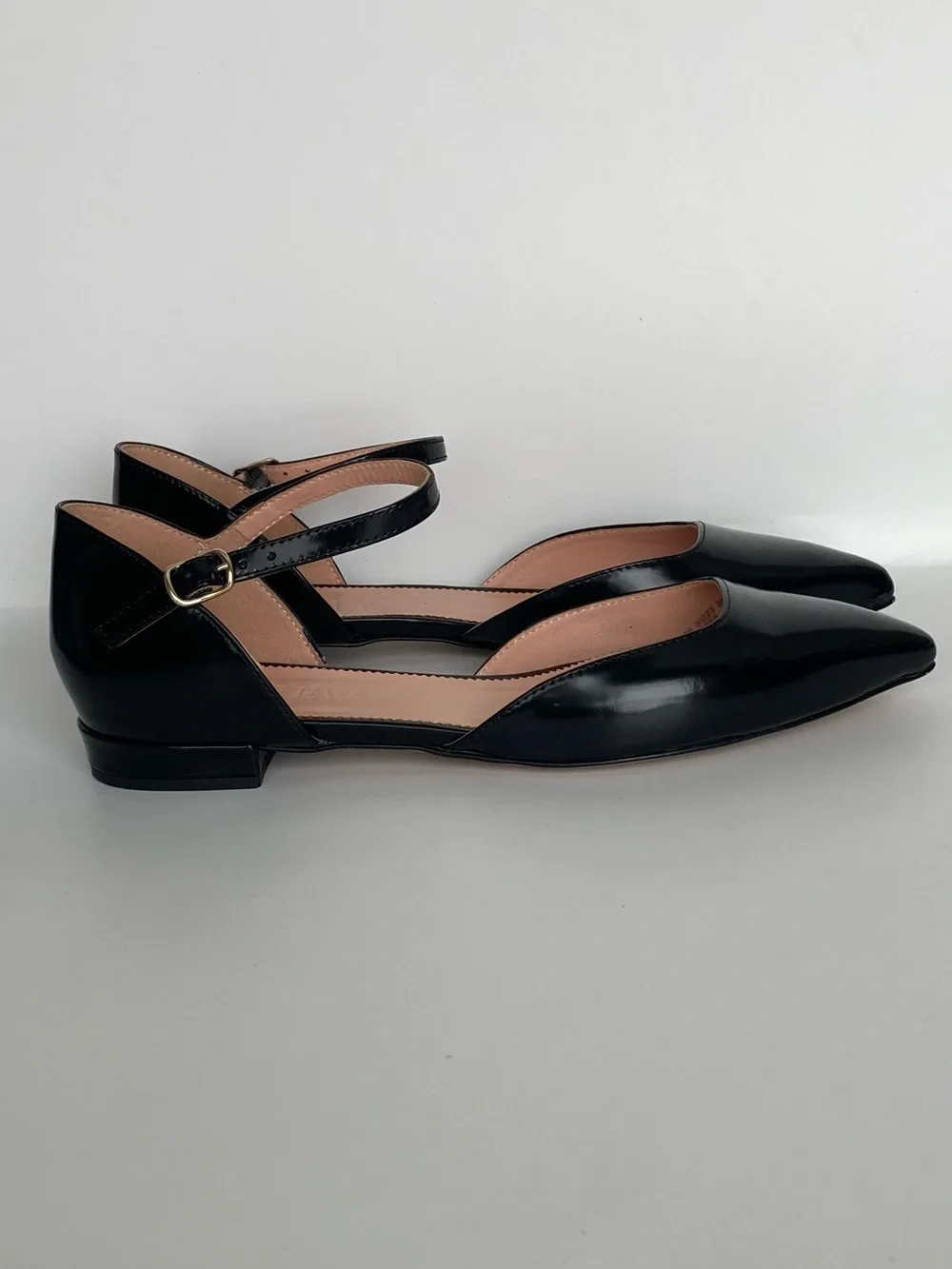 J. Crew Black Patent Pointed D'Orsay Flats with Ankle Strap
